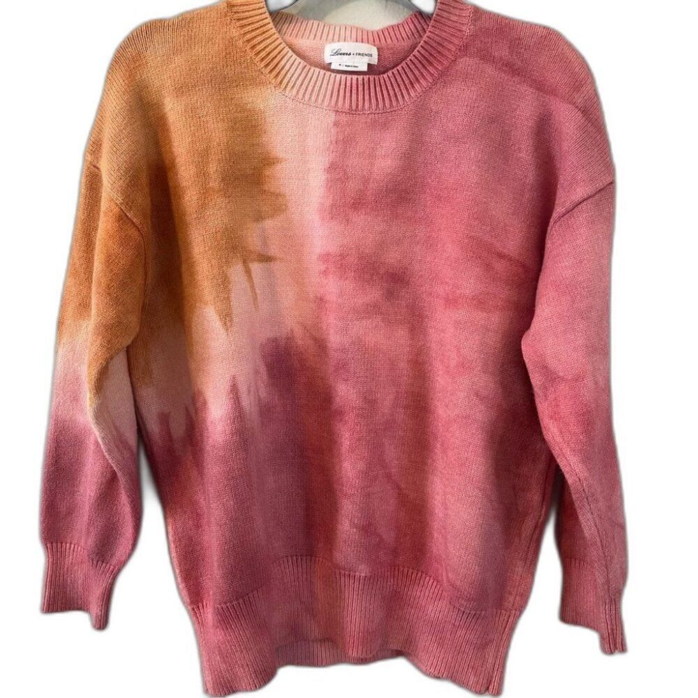 Revolve Lovers + Friends Sunset Pink Tie Dye Pullover Crewneck Sweater M